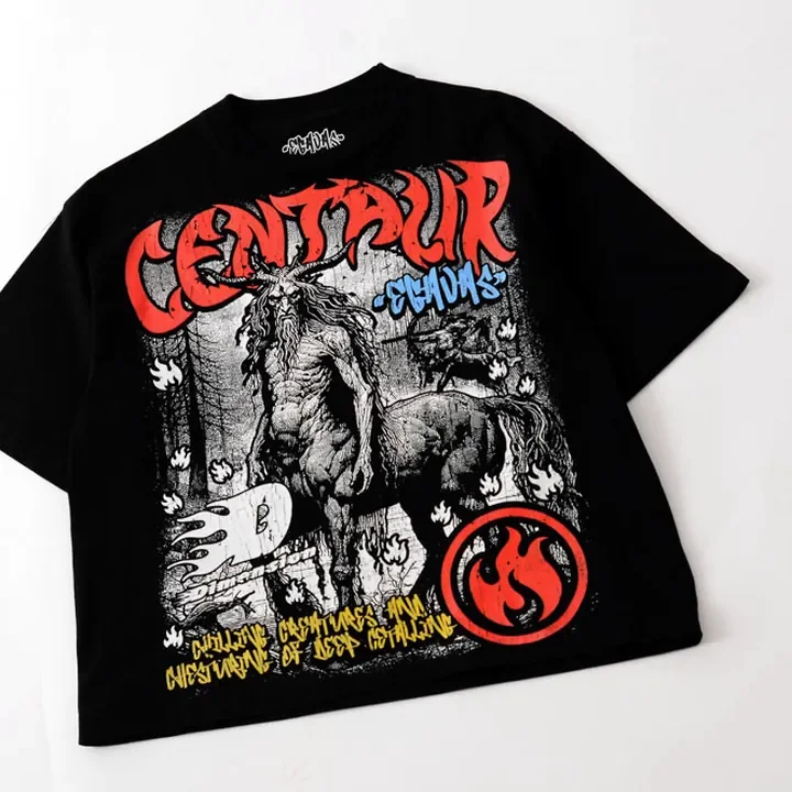 ตัวอย่างเสื้อสีดำพิมพ์ลายเต็มหน้าสำหรับงานกิจกรรมและงานแฟชั่น