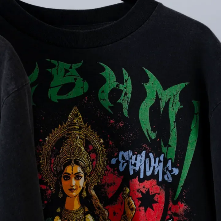 ตัวอย่างรายละเอียดงานสกรีน DTG บนเสื้อสีดำจาก Cottonora DTG